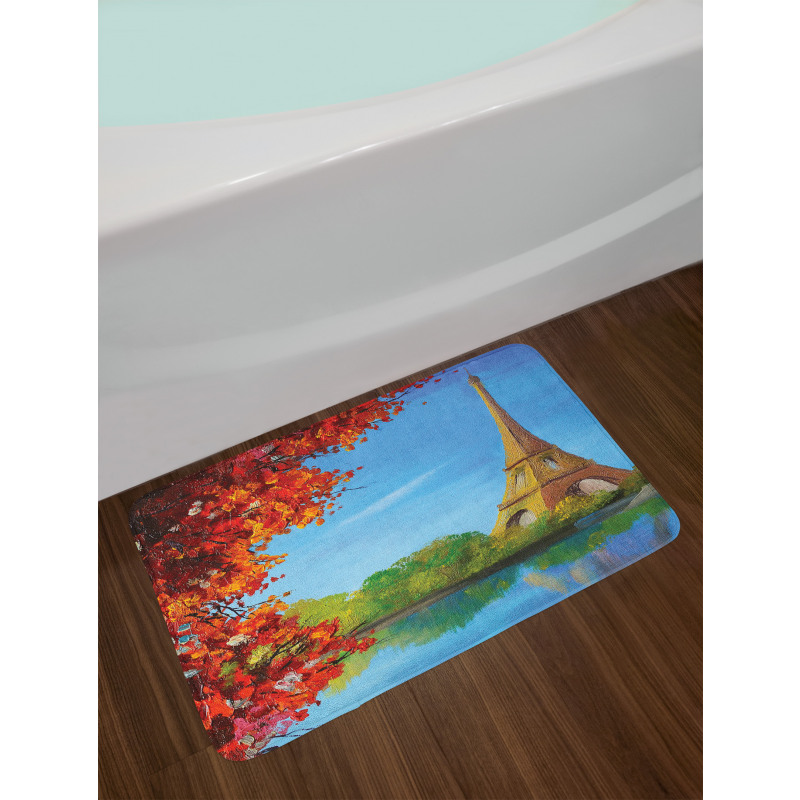 Autumn Eiffel Tower Painting Bath Mat