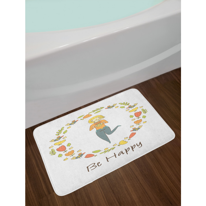 Girl with Flowers Birds Bath Mat