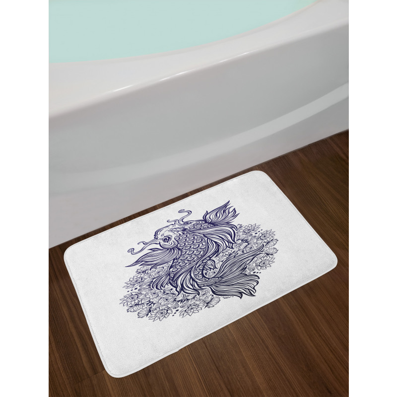 Koi Carp in Dark Blue Tone Bath Mat