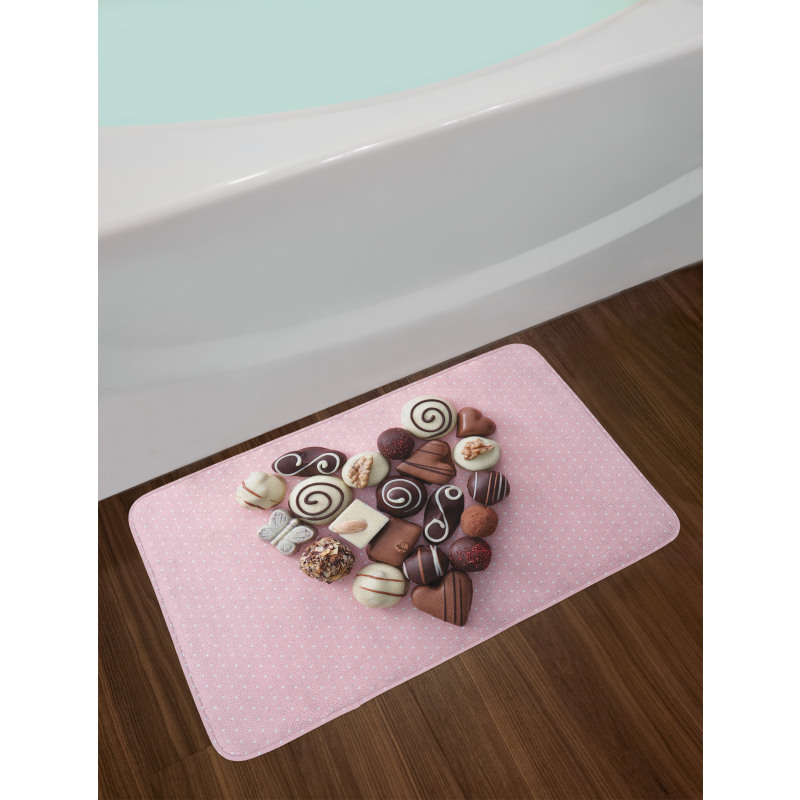 Candies in a Heart Shape Bath Mat