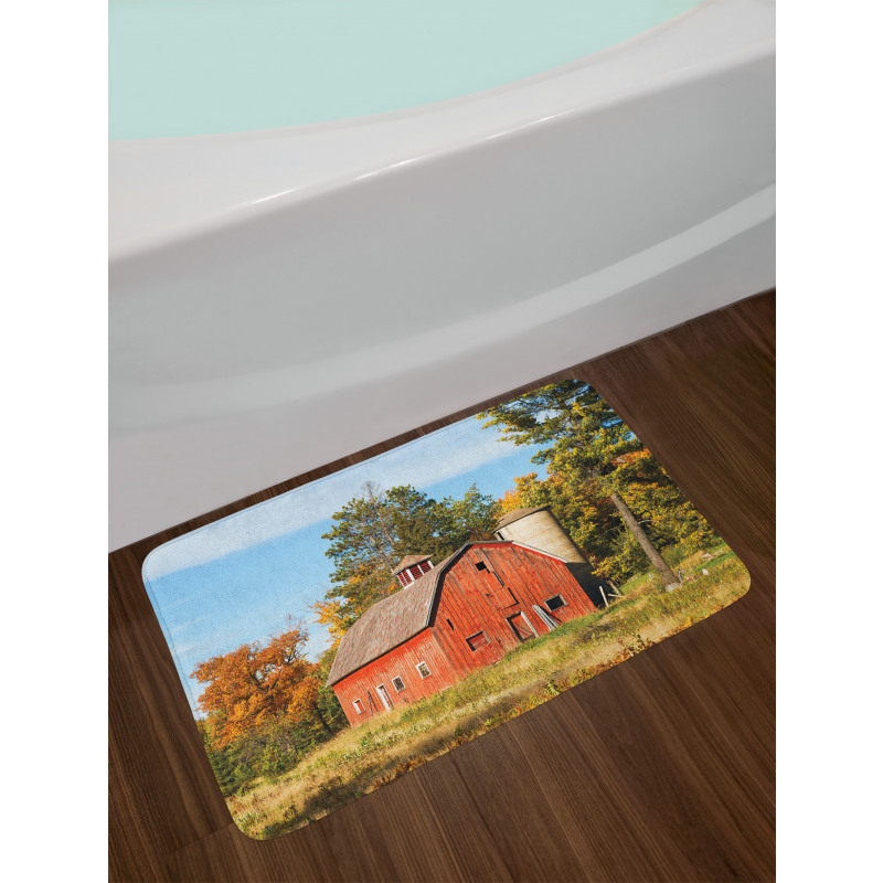 Old Barn Silo with Trees Bath Mat