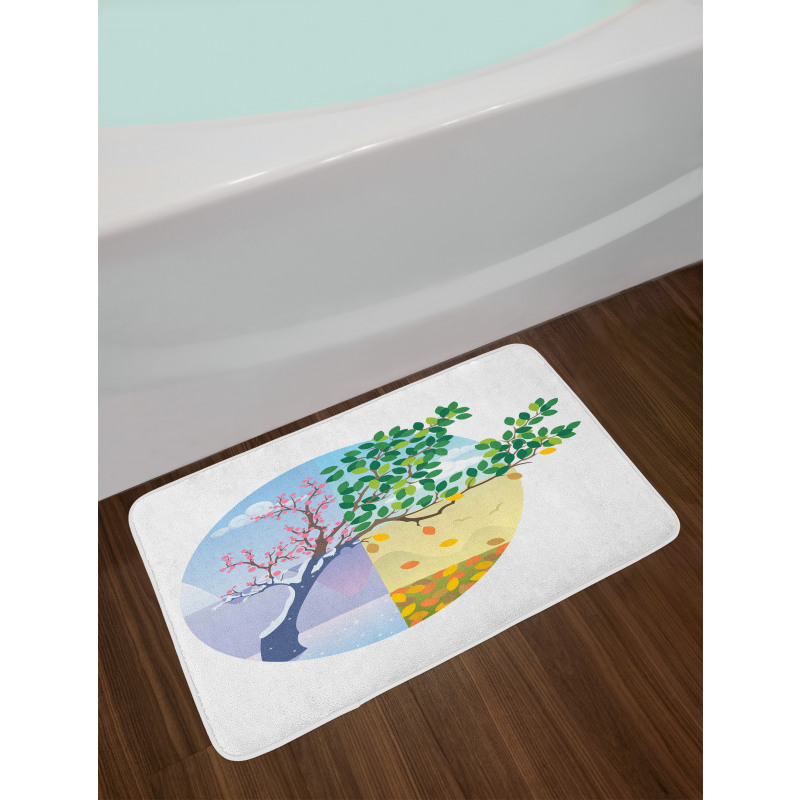 Cartoon Cycle of the Seasons Bath Mat