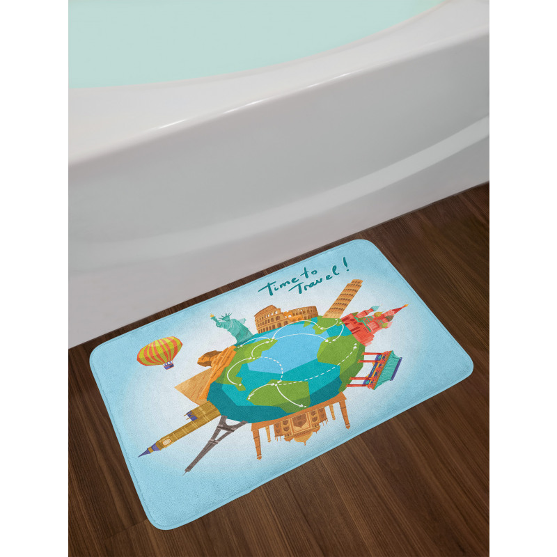 World Landmarks Around Globe Bath Mat