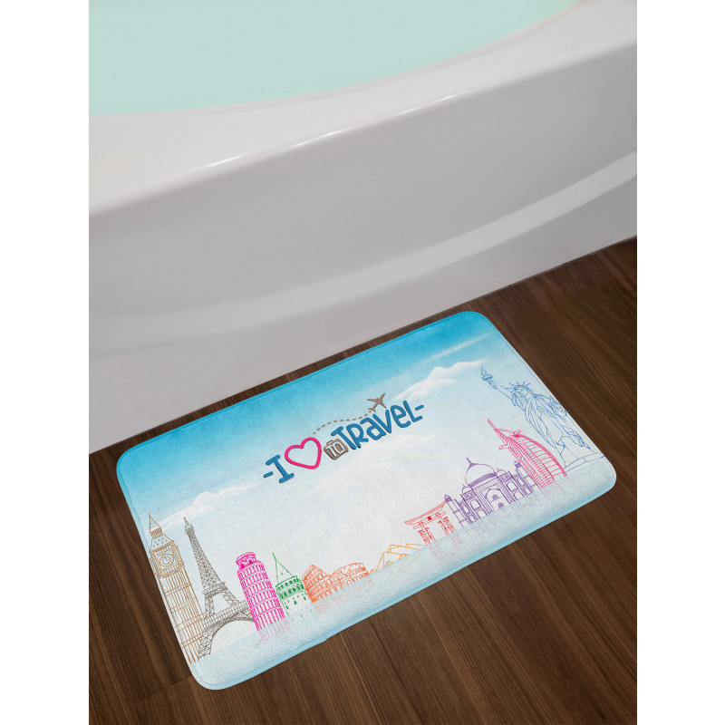 I Love to Travel Words Sky Bath Mat