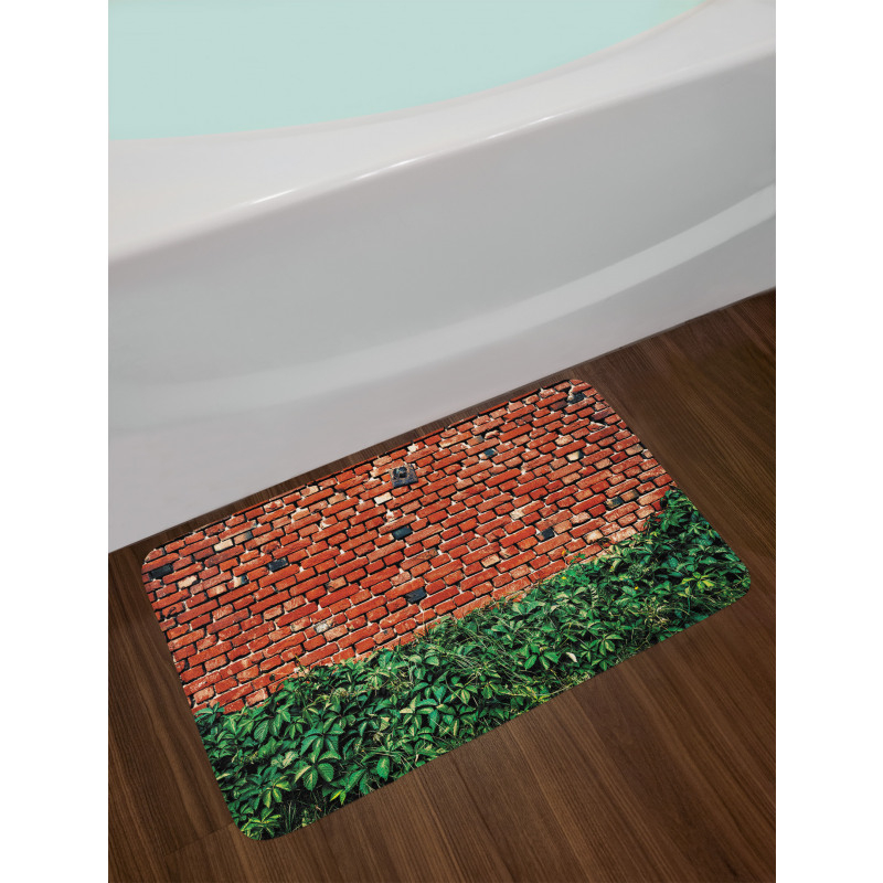 Wall with Green Leaves Bath Mat