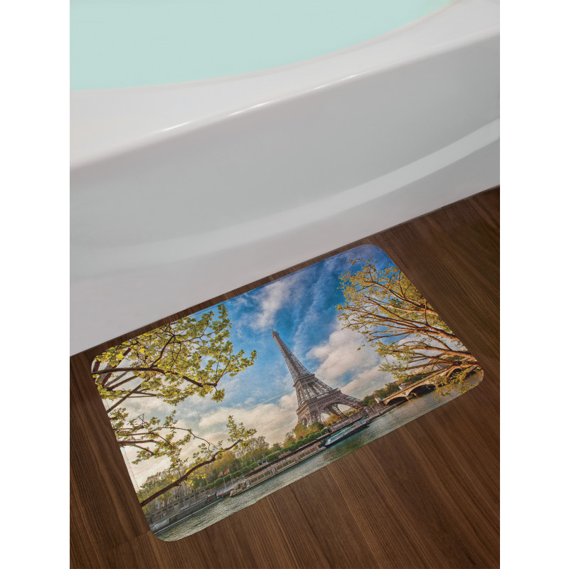 Paris Cloudy Sky Eiffel Tower Bath Mat