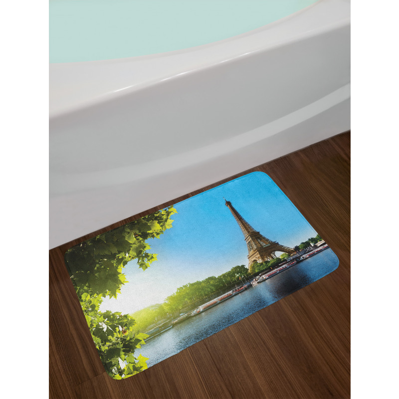 Sunny Day Eiffel Tower River Bath Mat