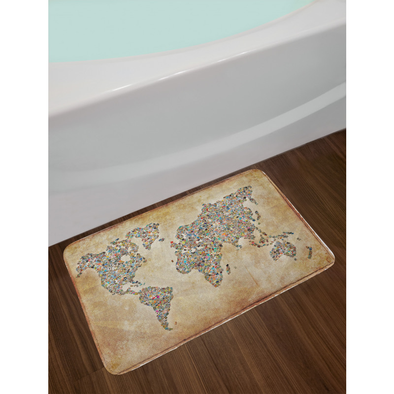 Vintage Collage World Map Bath Mat