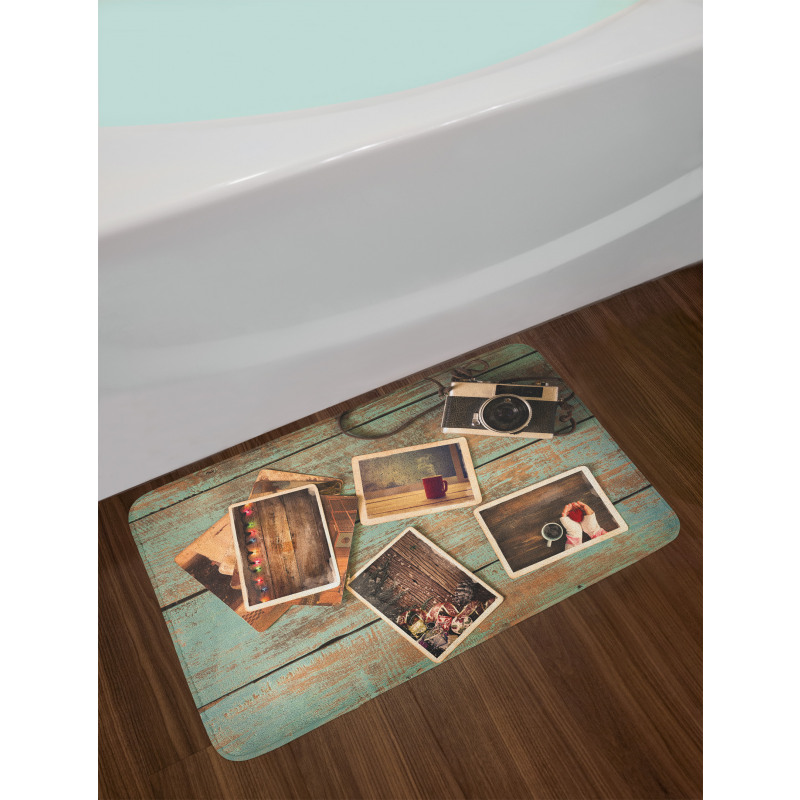 Retro Cozy Christmas Photos Bath Mat