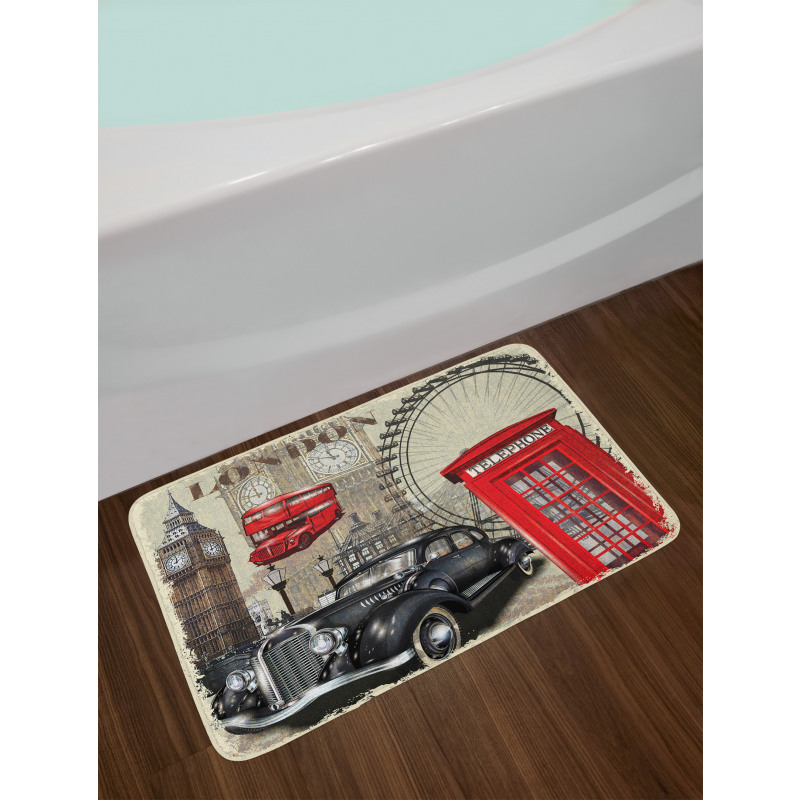 Vintage London Sign Collage Bath Mat