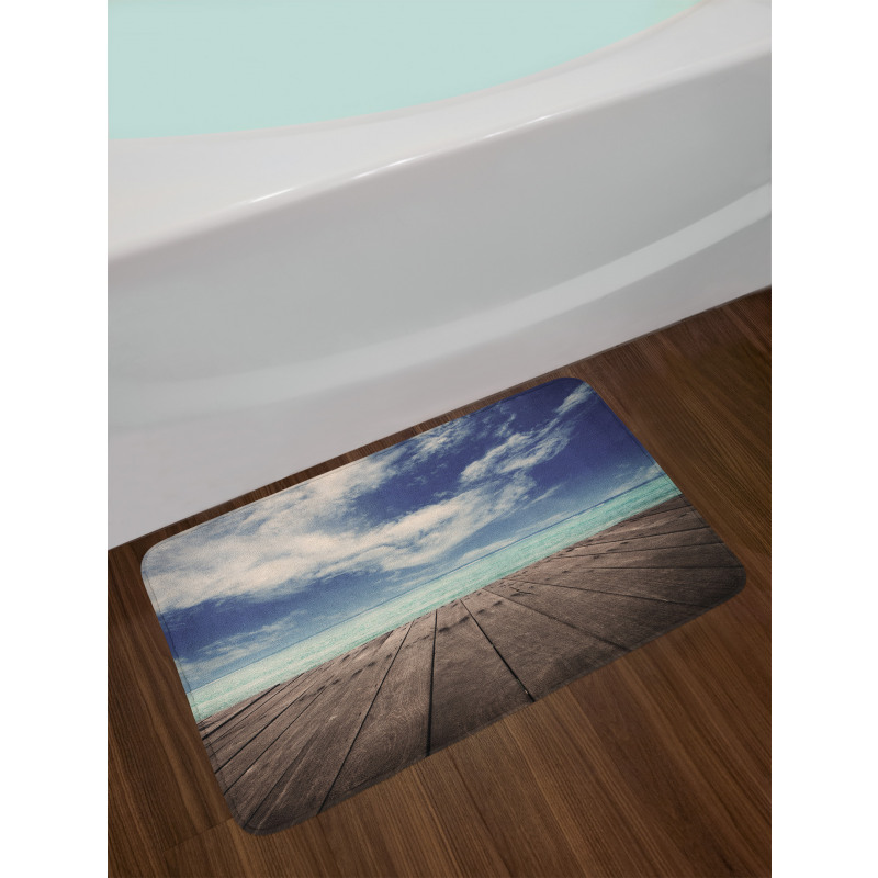 Ocean Cloudy Sky Wooden Pier Bath Mat