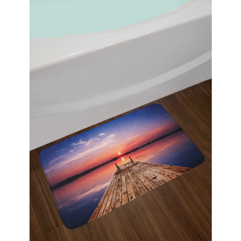 Panoramic Lake Old Pier Sunset Bath Mat