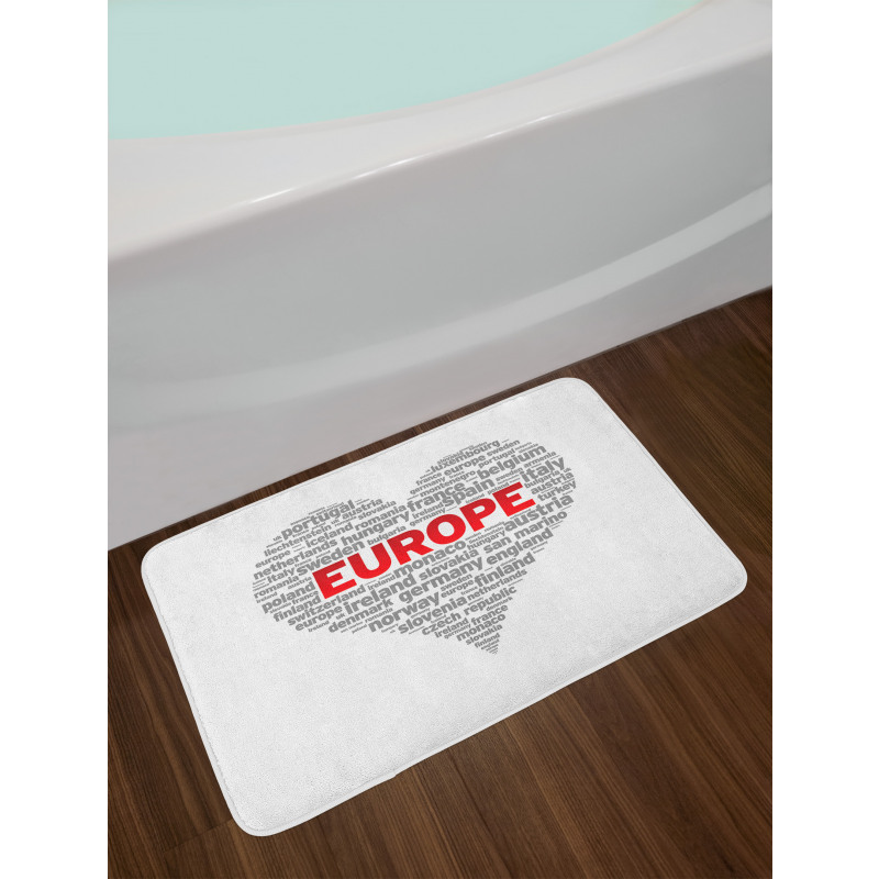 European Country Names Heart Bath Mat