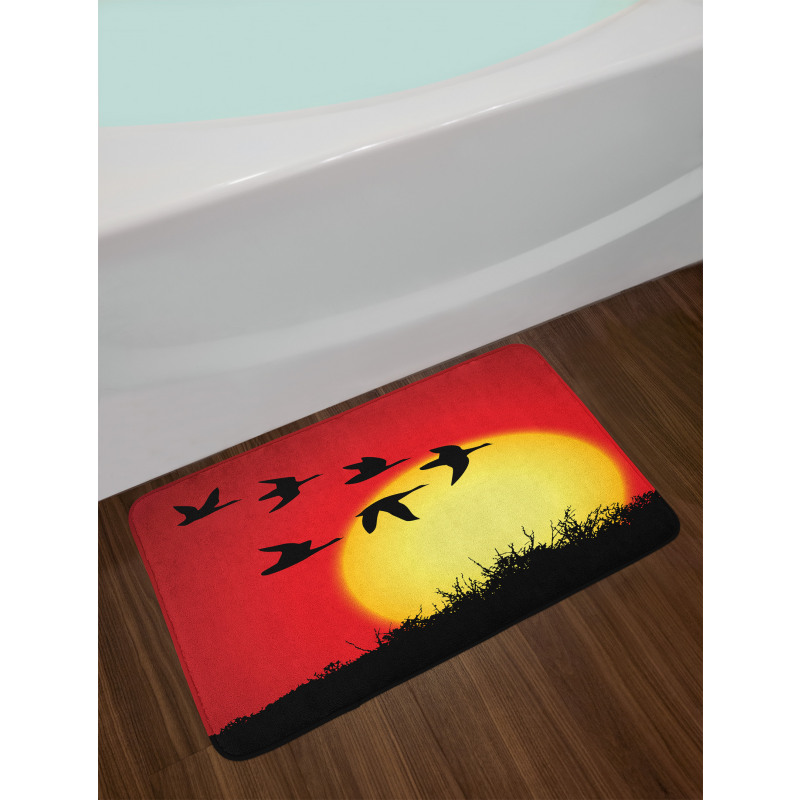 Skein of Geese Migrate Sunset Bath Mat