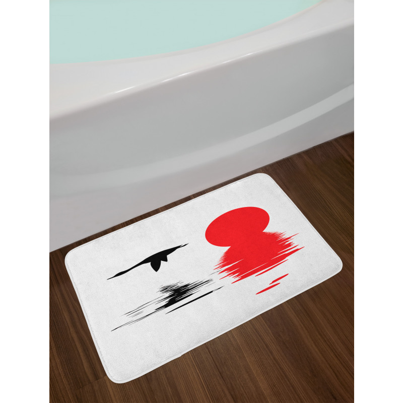 Goose Flying Alone Silhouette Bath Mat