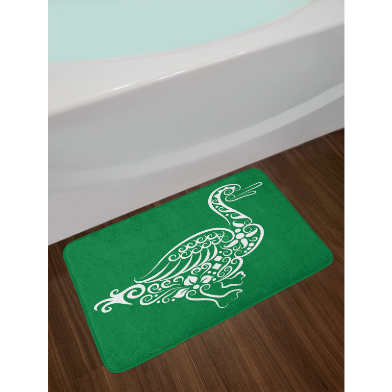 Calligraphic Oriental Floral Bath Mat