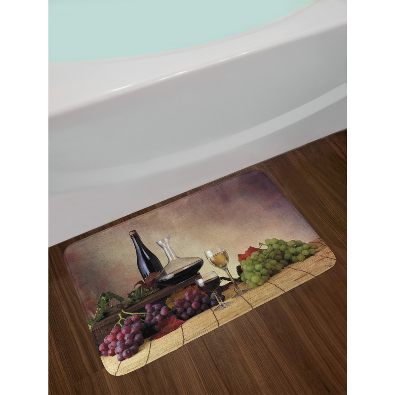 Grapes Wines Bottles Glasses Bath Mat