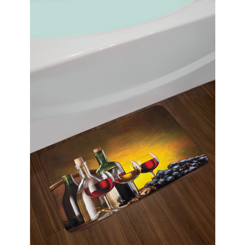 Grapes Bottles and Glasses Bath Mat