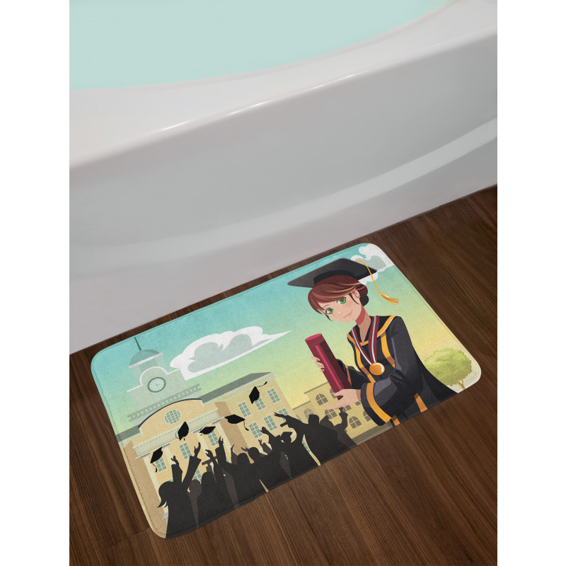 Girl Holding Diploma Bath Mat