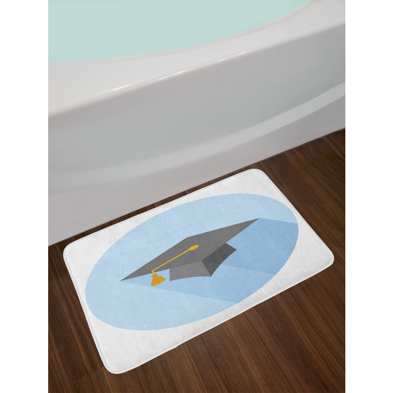 Cap on Blue Round Bath Mat