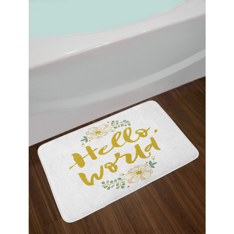 Floral Hello World Lettering Bath Mat