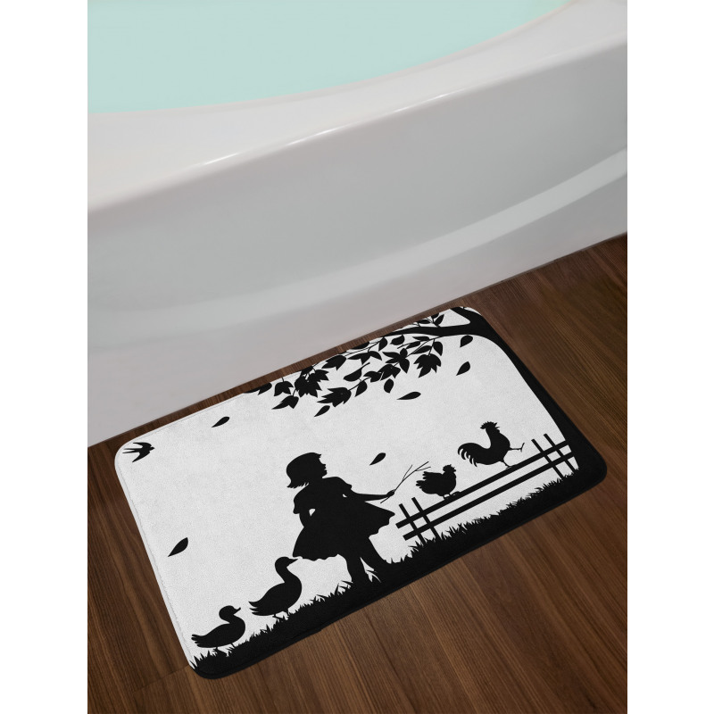 Little Girl Geese Rooster Bath Mat