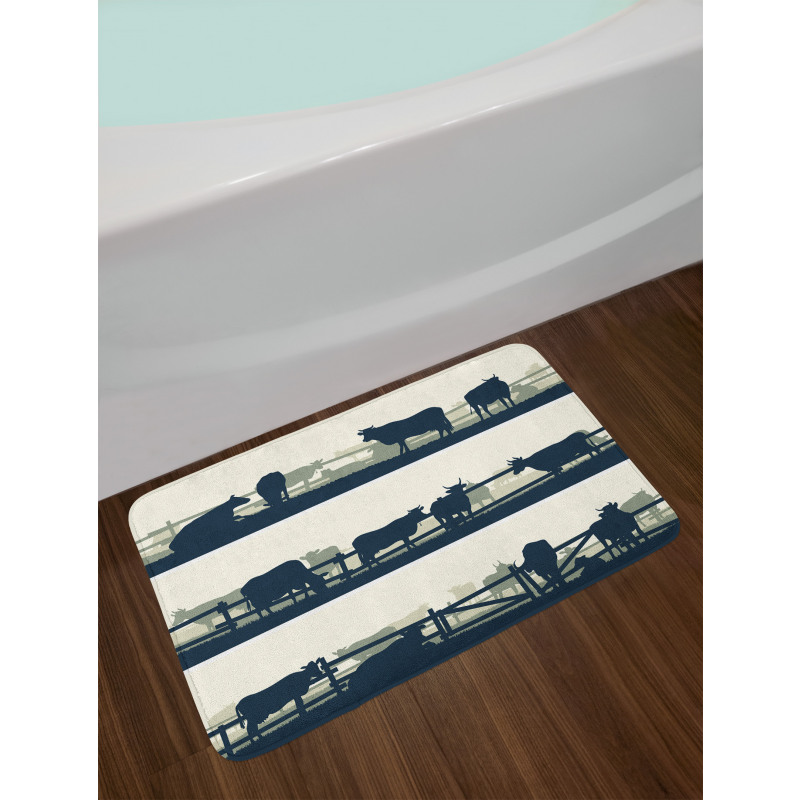 Farm Grazing Cows and Bulls Bath Mat