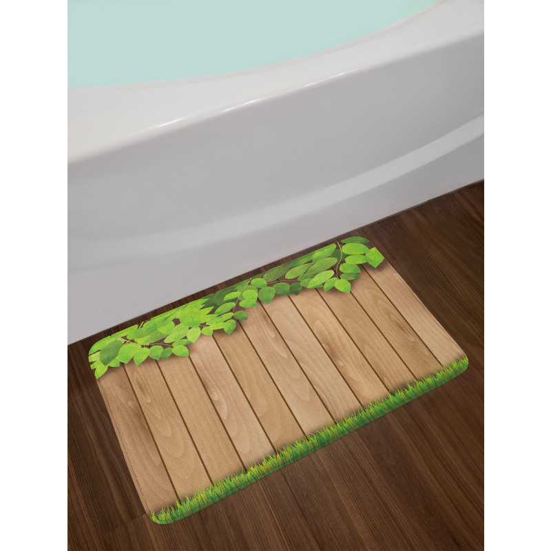 Leafy Tree Branch Grass Fence Bath Mat