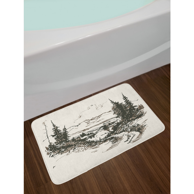 Forest Landscape Sketch Bath Mat