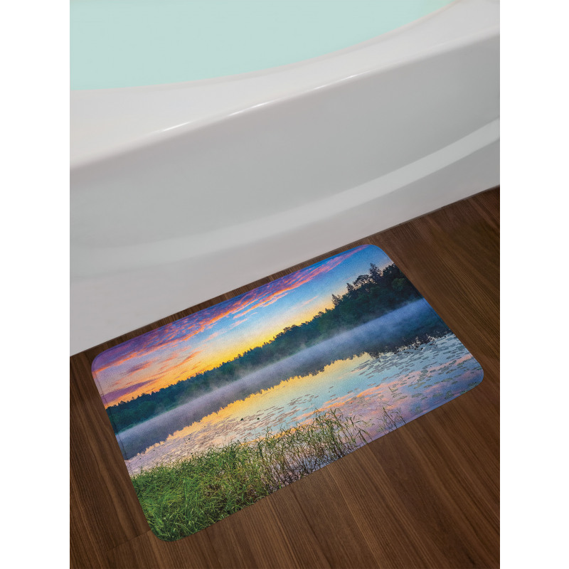 Foggy Sunset on Lake Bath Mat