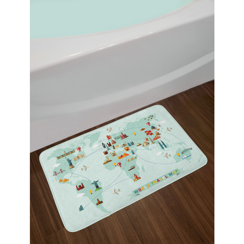 Famous World Travel Map Bath Mat