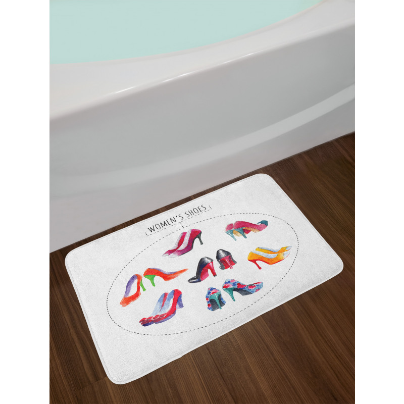 Watercolor Shoe Pairs Bath Mat