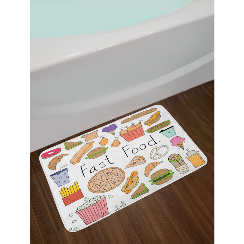 Fast Food Lettering Doodle Bath Mat