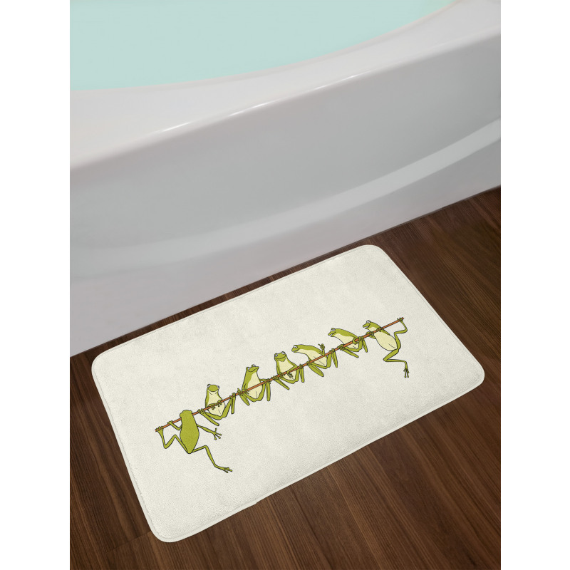 Frogs Hanging to a Stick Bath Mat