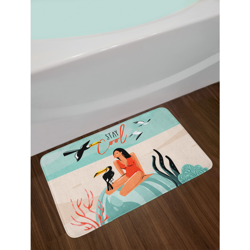 Summer Girl with Toucan Bath Mat