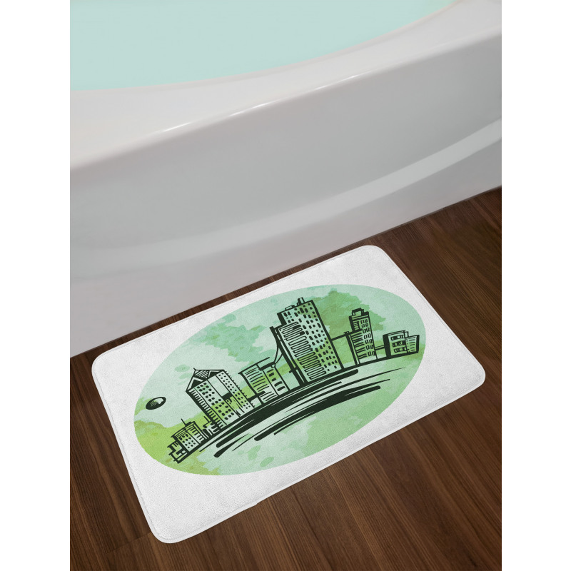 Watercolor Buildings Art Bath Mat