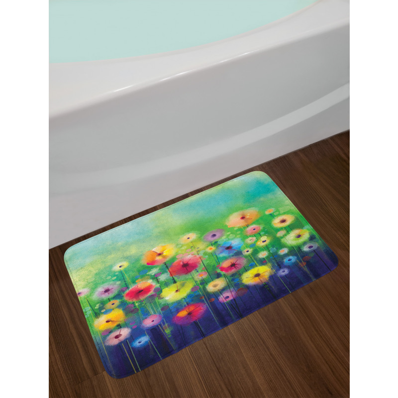 Colorful Garden Meadow Theme Bath Mat