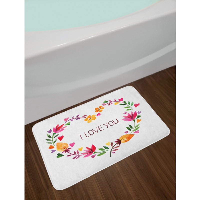 Text in Floral Heart Bath Mat