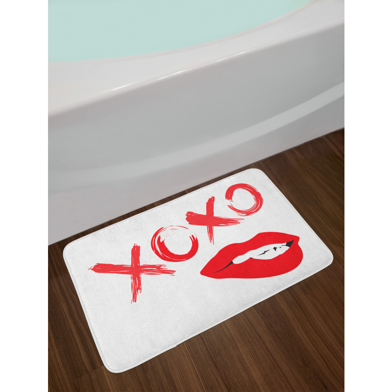 Lipsticked Woman Biting Lips Bath Mat