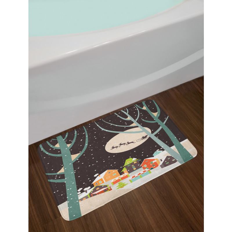 Snow Santa with Deer Town Bath Mat