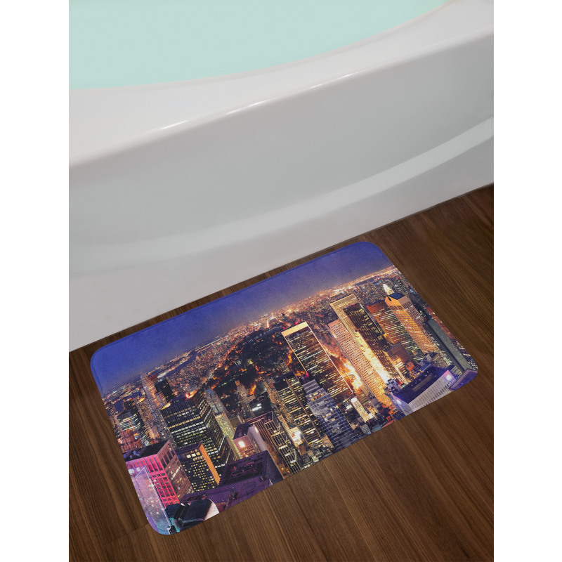 New York Panoramic Aerial Night Bath Mat