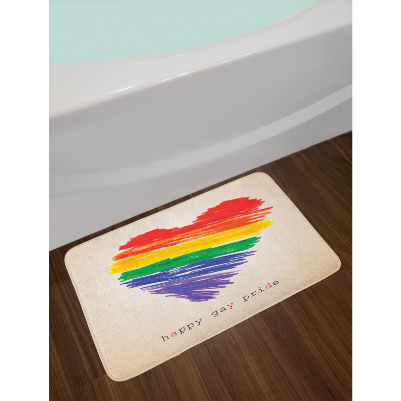 Happy Gay Pride Rainbow Heart Bath Mat