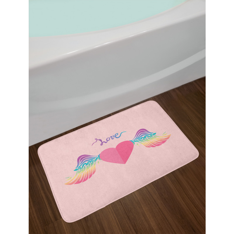 Love Heart Rainbow Wings Bath Mat