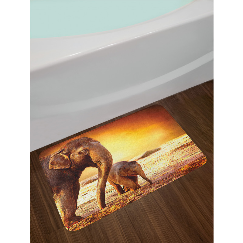 Mother Baby Elephant Family Bath Mat