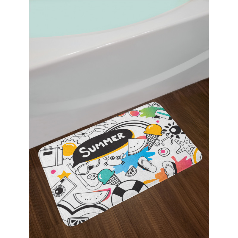 Summer Items Pictogram Bath Mat