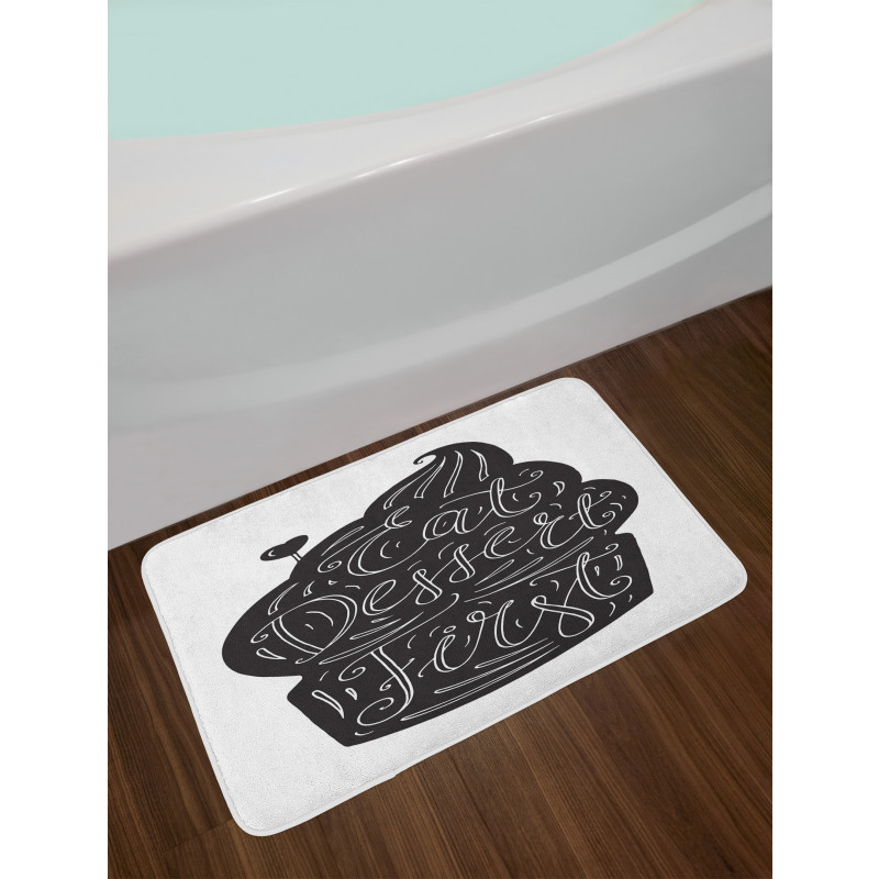 Monochrome Cupcake Doodle Bath Mat