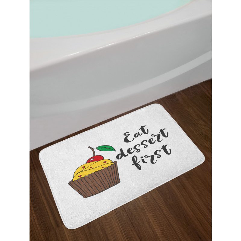 Cherry Top Cupcake Cartoon Bath Mat