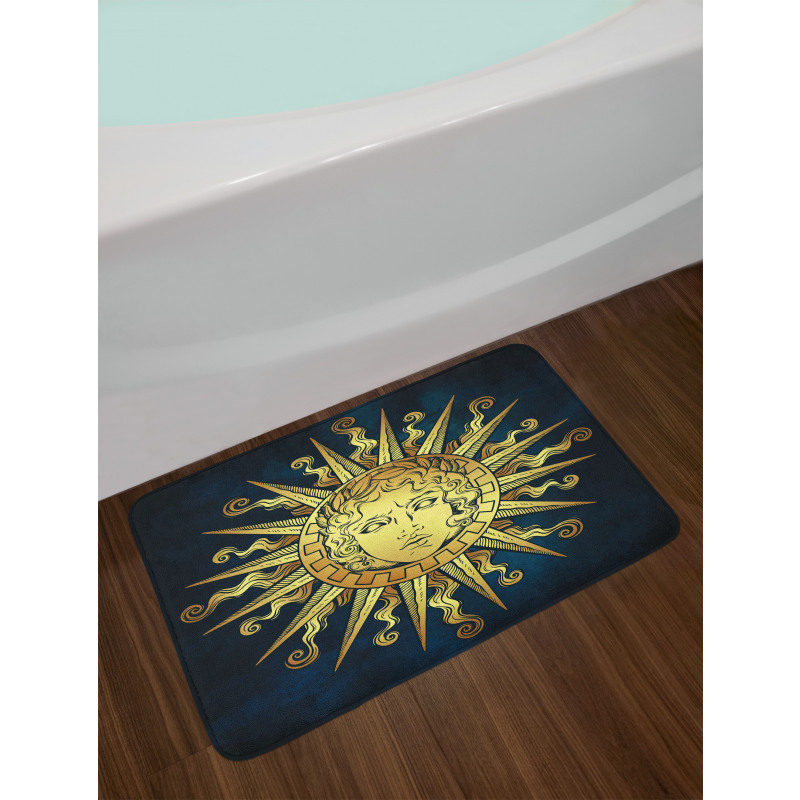 Sun with Antique Woman Face Bath Mat