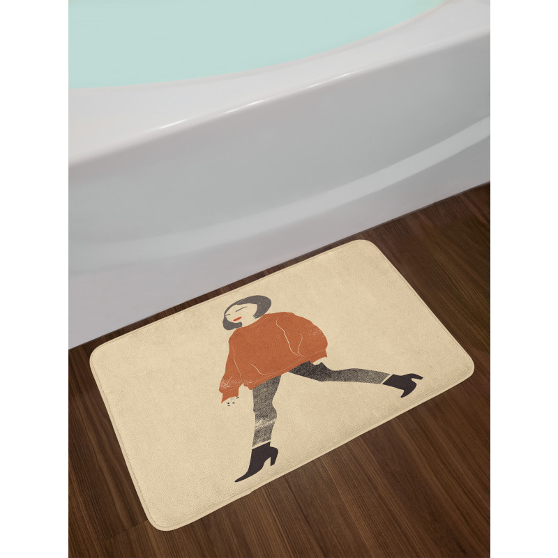 Girl in Fashionable Clothes Bath Mat