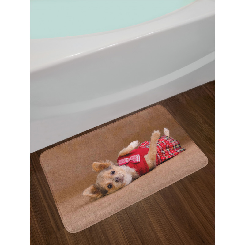 Puppy Wearing Kilt Photo Bath Mat